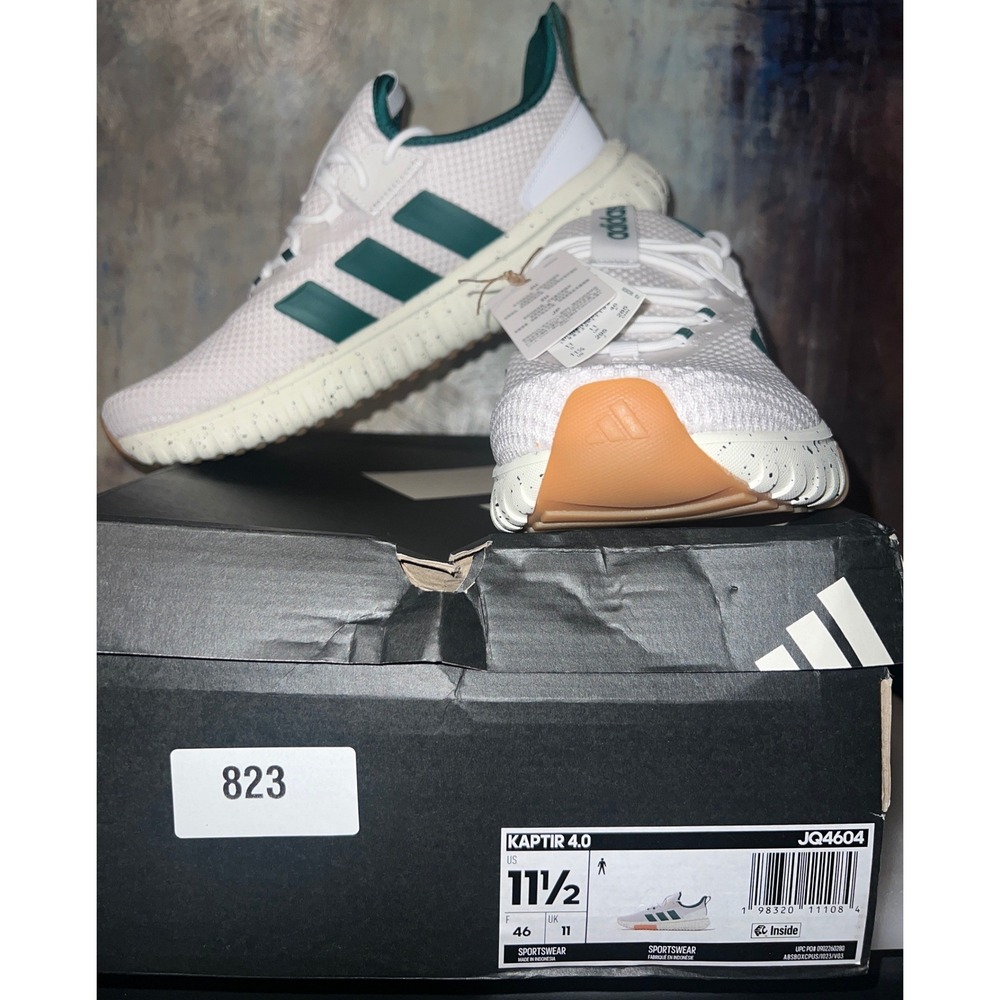 Adidas Kaptir 4.0 Mens 11.5 White Green New Cloudfoam JQ4604 Running Shoes